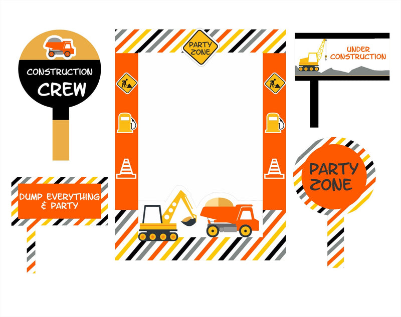 Construction Birthday Party Selfie Photo Booth Frame & Props