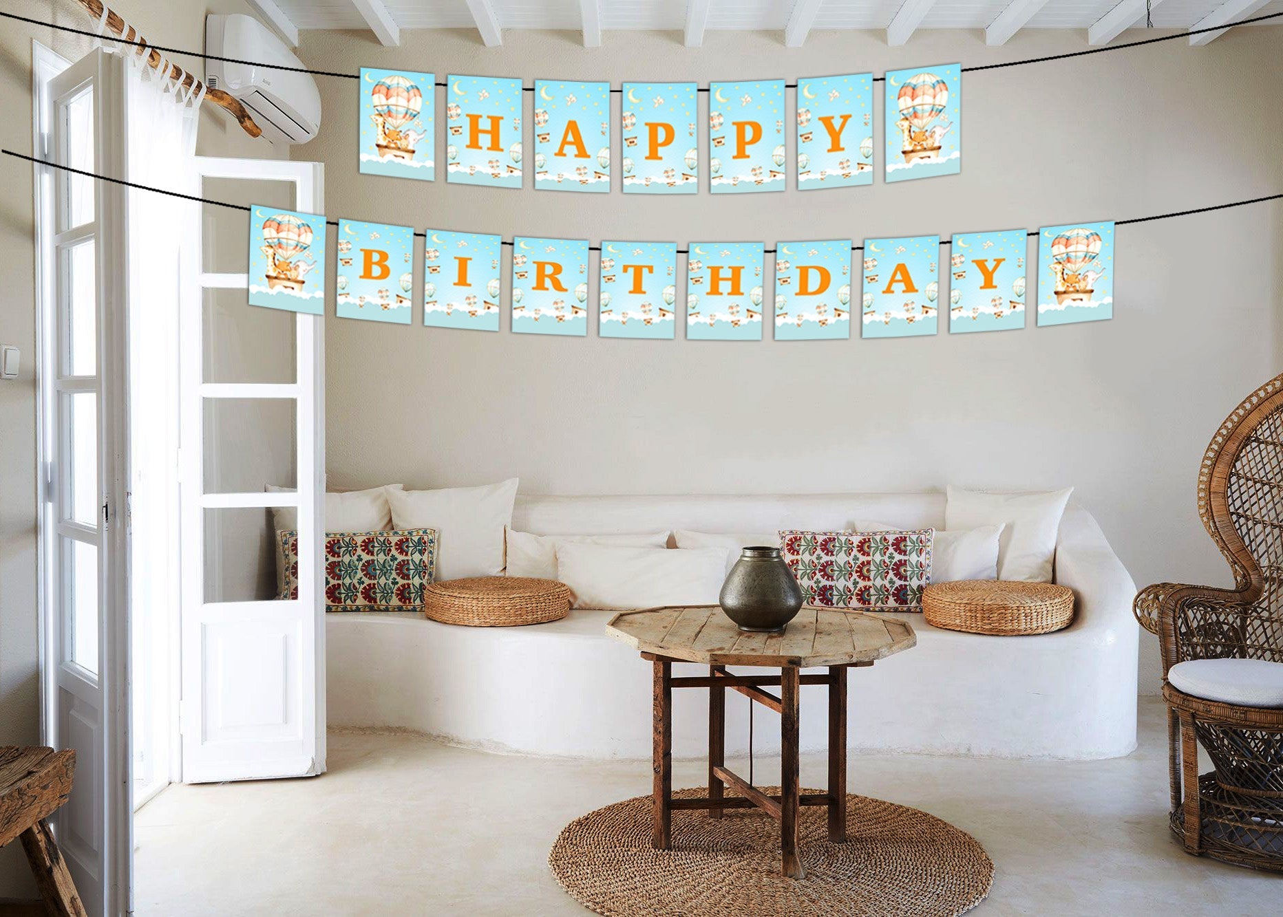 Hot Air Theme Birthday Party Banner for Decoration