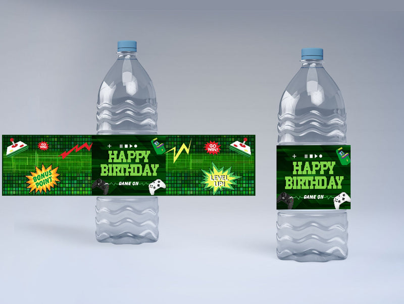 Gaming Theme Birthday Party Water Bottle Labels