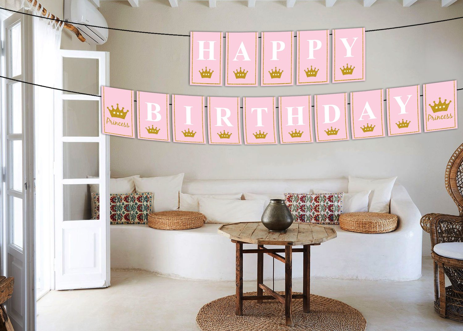 Personalized Crown princess Banner For Birthday Decoration I Happy Birthday Banner