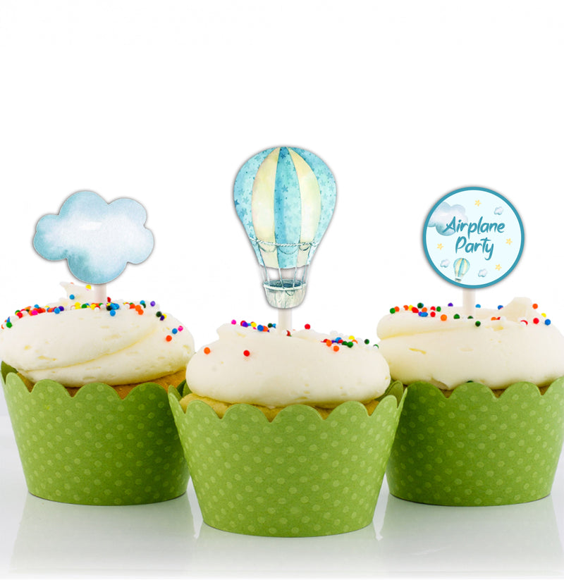 Airplane Party Birthday Party Cupcake Toppers for Decoration