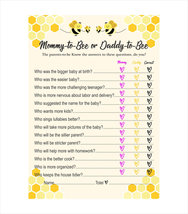 "What It Will Bee" Theme Baby Shower Games - Pack Of 10