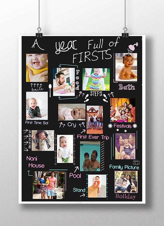 My Year Full Of Firsts  Photo Collage Sign/Photo Board Milestone Picture Board