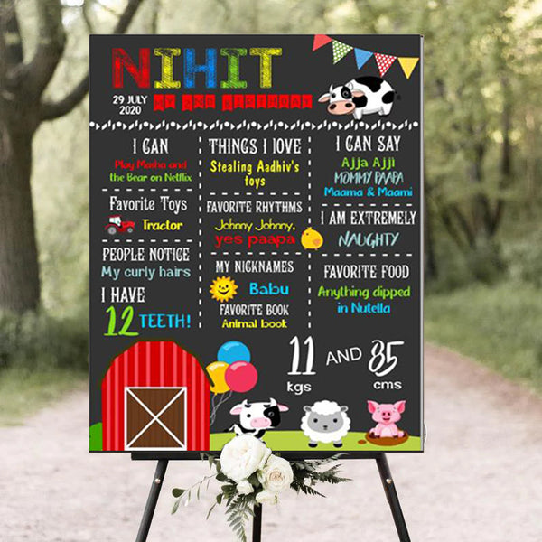 Farm Animals Theme Customized Milestone Board for Kids Birthday Party