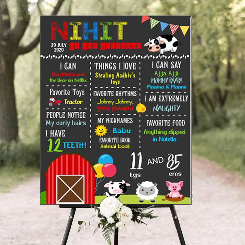 Farm Animals Theme Customized Milestone Board for Kids Birthday Party