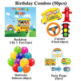 Wheels on the Bus Theme Party Complete Set for Decoration with Personalized Backdrop