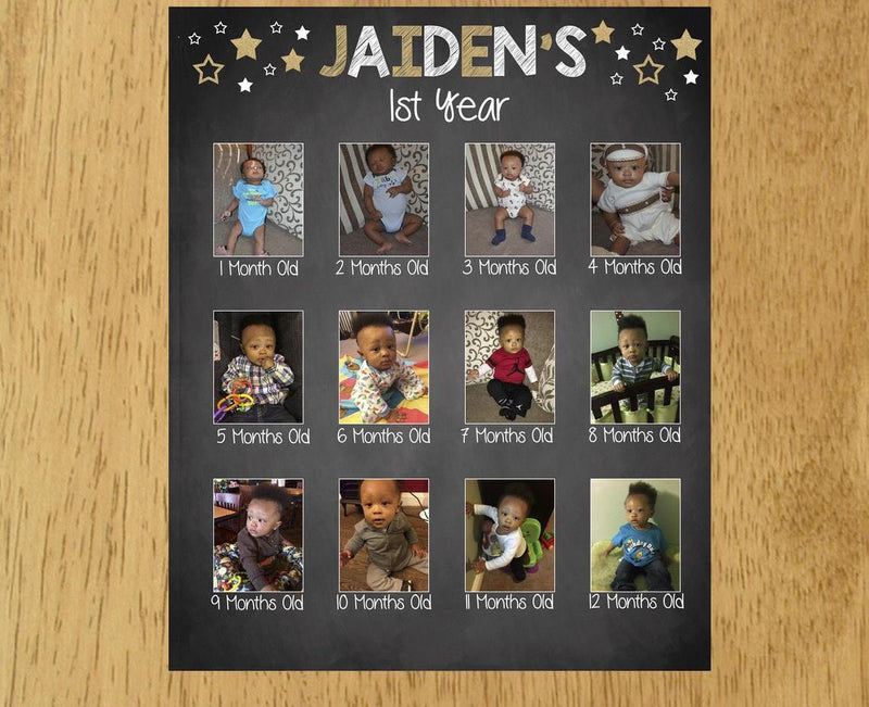 Boys First Birthday Photo Collage Sign /My First Year Photo Board Milestone Picture Board